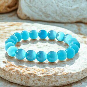 Blue Cat’s Eye Gemstone Bracelet | 10MM Handmade Healing Crystal Jewelry